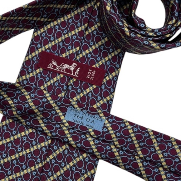 HERMÈS 764 UA Burgundy Striped Geometric Silk LUXURY Tie FRANCE - Picture 3 of 5